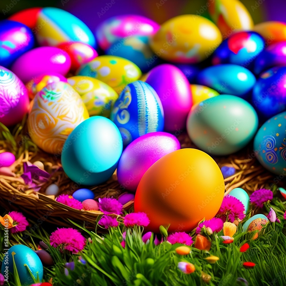 Multicolored Neon Easter Eggs - Realistic Illustration Eggstravaganza
