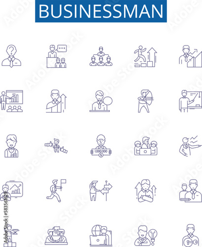 Businessman line icons signs set. Design collection of Entrepreneur, Professional, Executive, Investor, Worker, Mogul, Leader, Tycoon outline concept vector illustrations