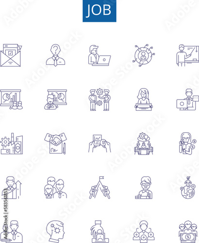 Job line icons signs set. Design collection of Occupation, Employment, Task, Profession, Role, Assignment, Career, Job outline concept vector illustrations