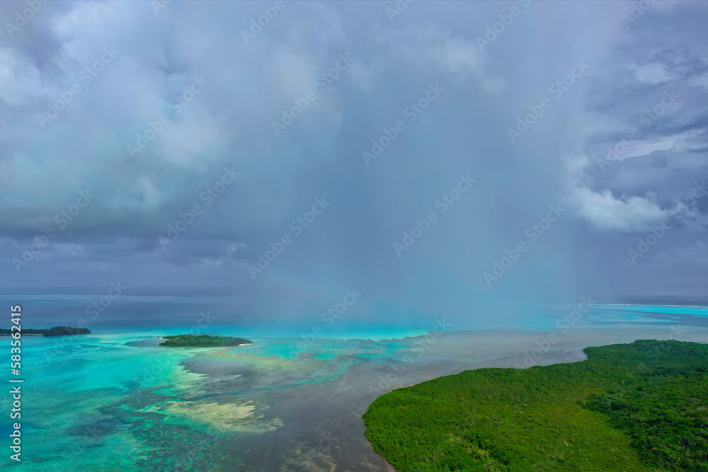 Rainy tropical weather over the Palau islands