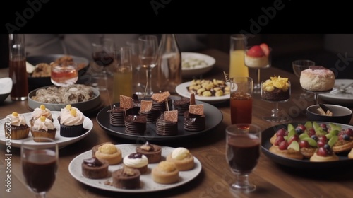 AI Indulge Your Sweet Tooth: Tempting Assortment of Desserts Beautifully Arranged on a Cafe Table - Perfect for Foodies, Bakers, and Food Bloggers