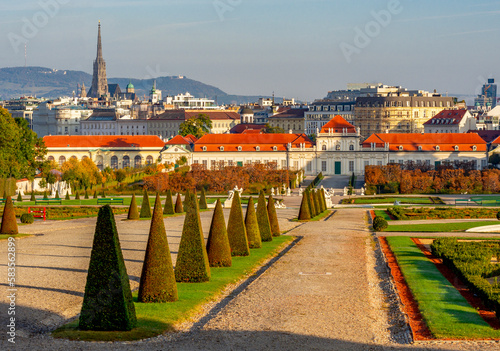 Photography Vienna cityscape with Lower Belvedere palace and St