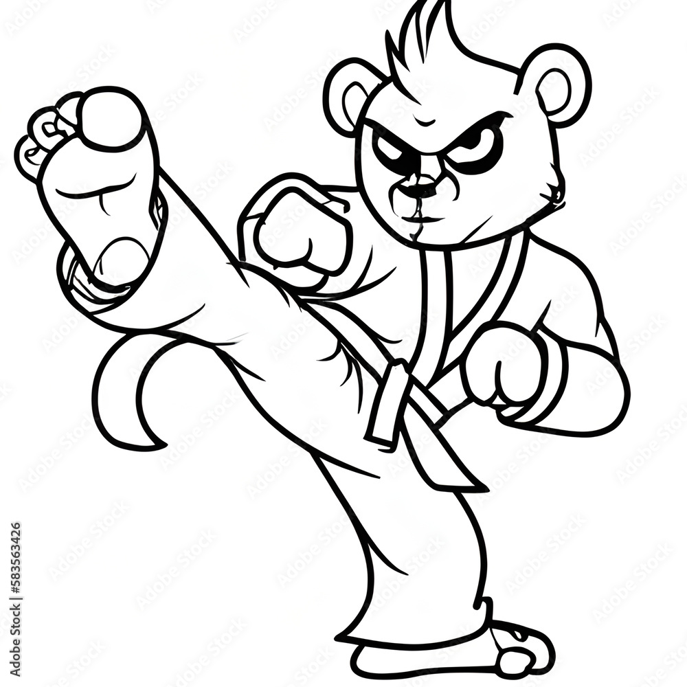 Panda karate kick animal sports activity mascot character vector outline illustrator cartoon design Panda karate kick animal sports activity mascot character vector outline illustrator cartoon design