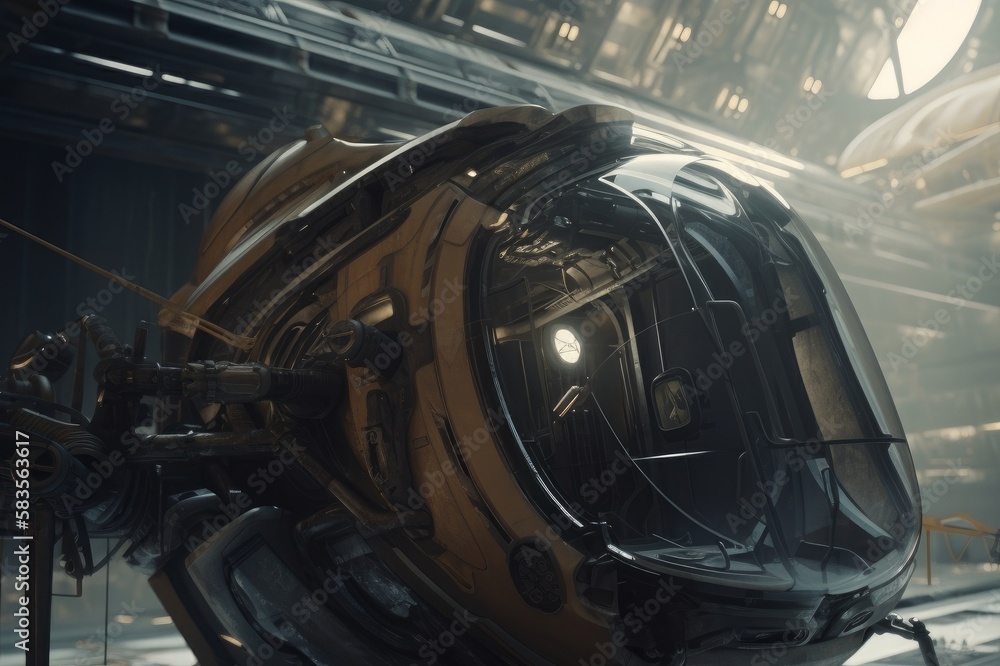 Fototapeta premium A futuristic space shuttle docked in the station. Generative AI