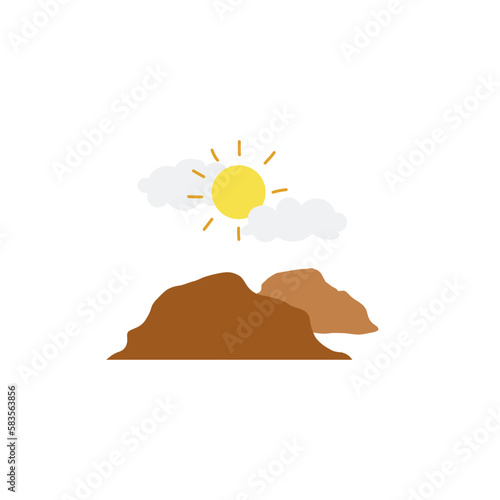 Mountain with sun and clouds