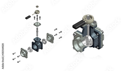 Ball valve section view of 3d illustration on white background. © chaiwat