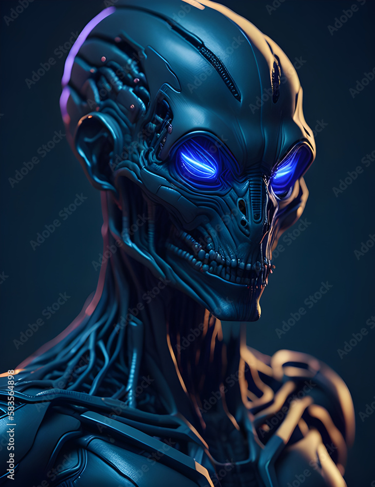 AI Künstliche Intelligenz ein blau leuchtender Roboter Kopf AI Künstliche Intelligenz ein blau leuchtender Roboter Kopf