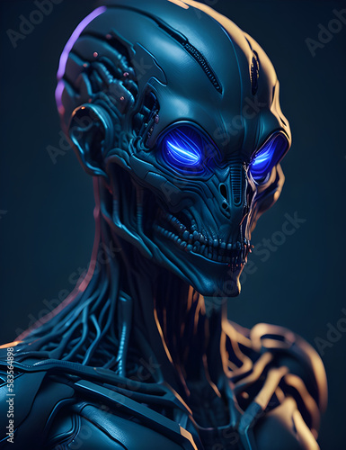 AI Künstliche Intelligenz ein blau leuchtender Roboter Kopf © HansJoachim