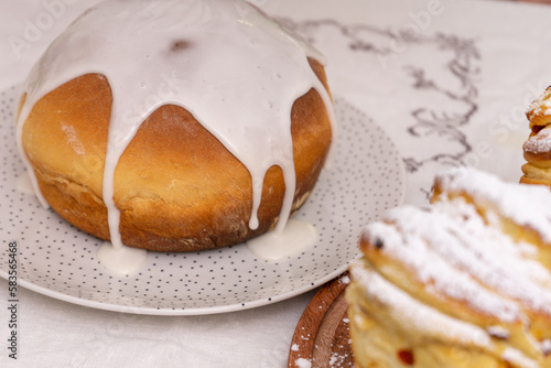 Easter cake with white frosting photo