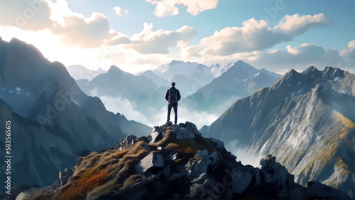 Finally the climber has reached the summit and can enjoy the view generative ai
