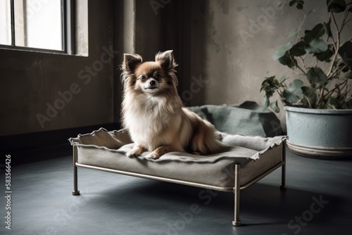 For branding and illustration purposes, an elevated dog cot bed. Generative AI