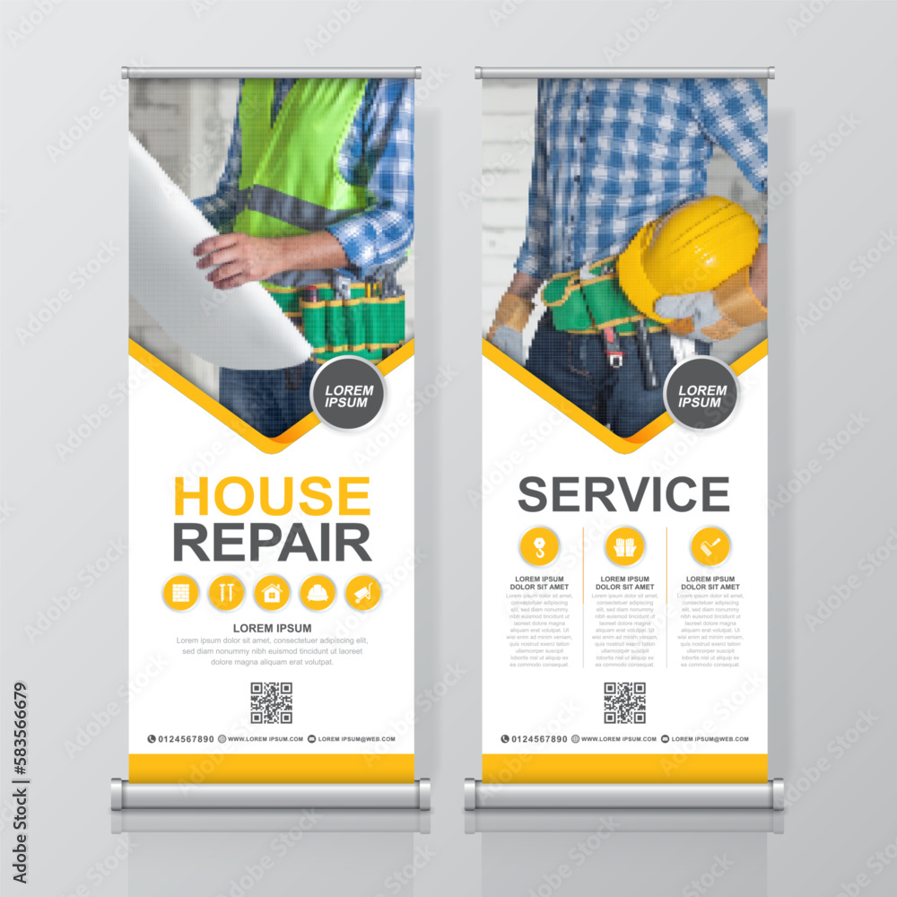 Construction tools roll up design and standee banner template for ...
