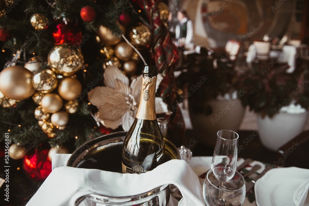 Bottle of wine on Christmas table