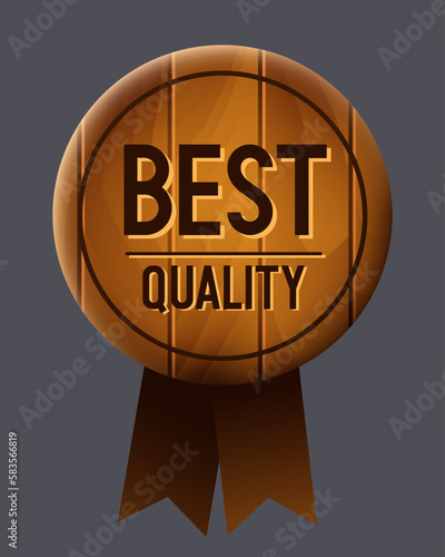 Wooden badge "Best quality". Vector clipart.