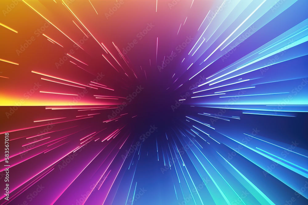 Illustration of Abstract colorful neon motion blur background, high speed shooting glowing stars in outer space, fantastic universe, big bang, explosion. - obrazy, fototapety, plakaty 