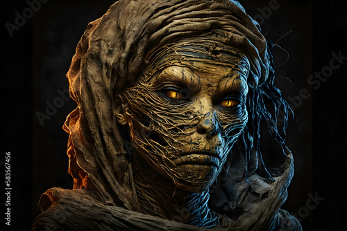 Spooky Mummy portrait. Generative AI