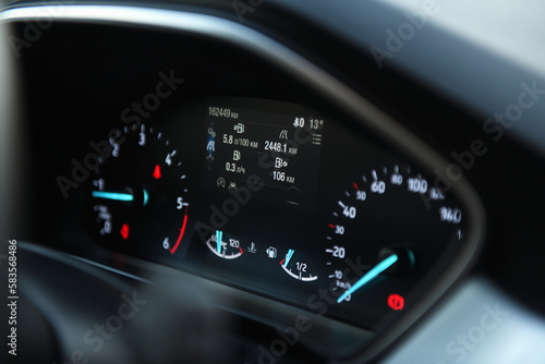 Close up of a speedometer of a modern car. 