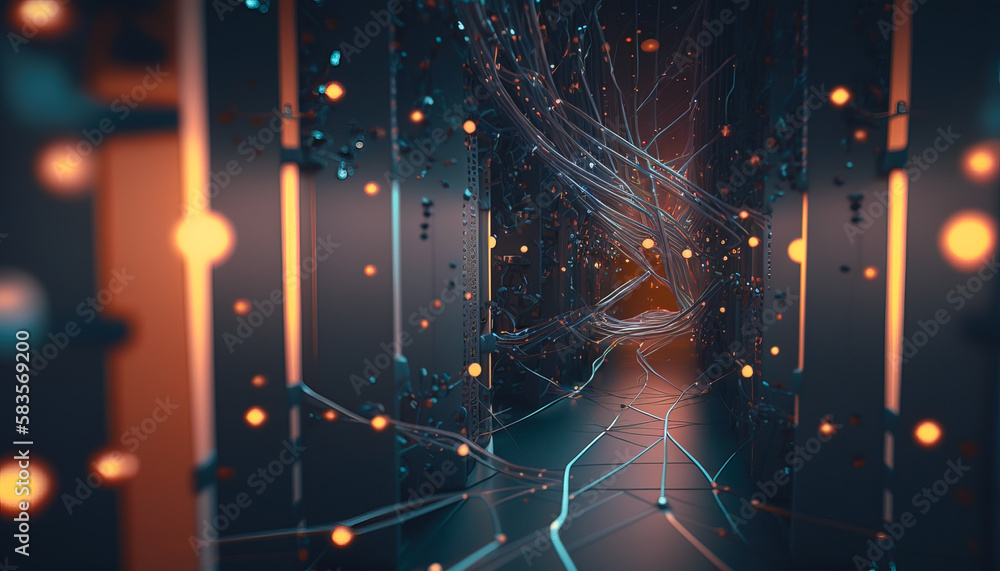 Obraz premium Background - Sci-Fi Network with Wireframe Robot on Cloud Backdrop - ai generated