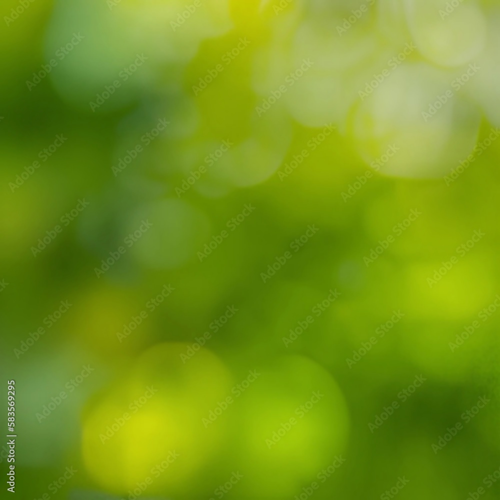 Fototapeta premium Bokeh greenery defocus closeup background. AI