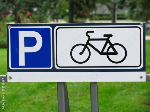 Bicycle parking sign in urban environment