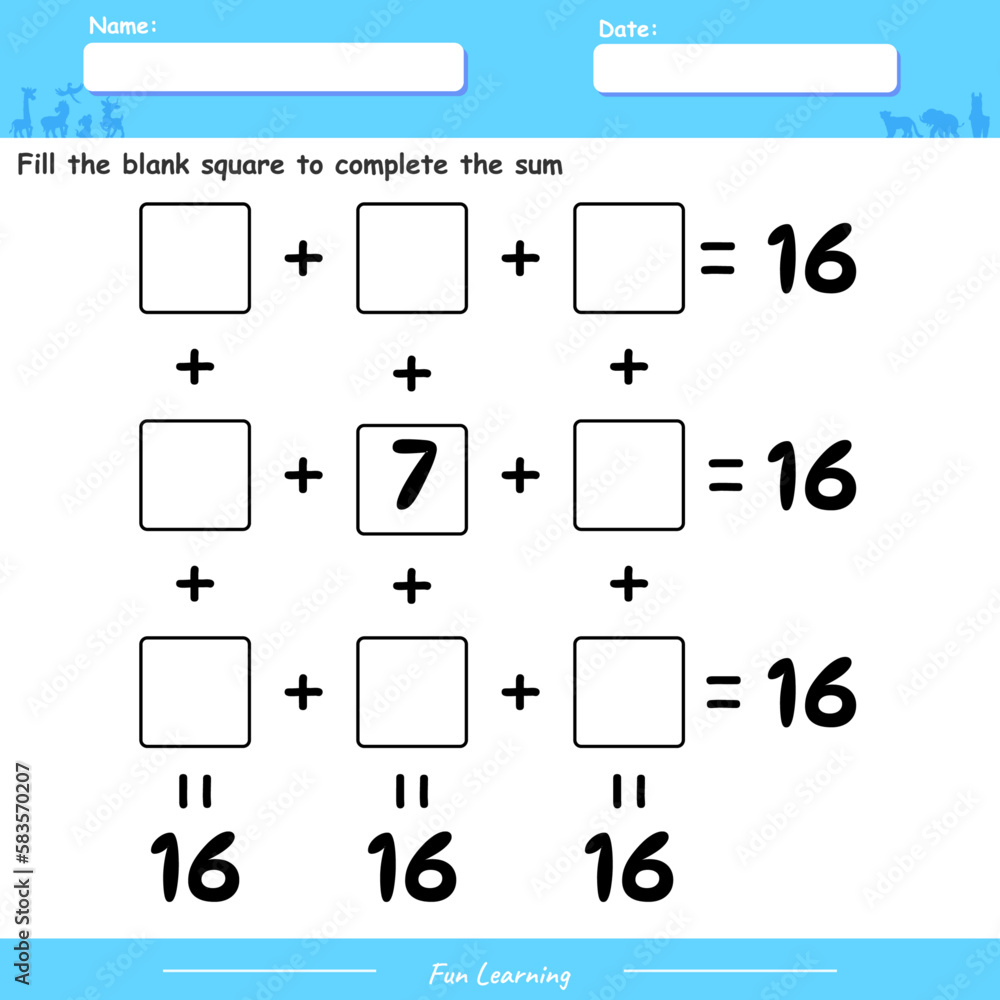 Fun Math game fill the blank square to get sixteen. Fun Math game fill the blank square to get sixteen.