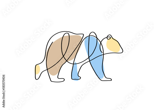 Single continuous line creates a bear shape over a white background - an animal vector