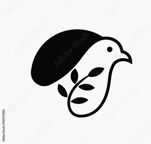 Bird and leaf logo design - editable dove vector icon over a white background