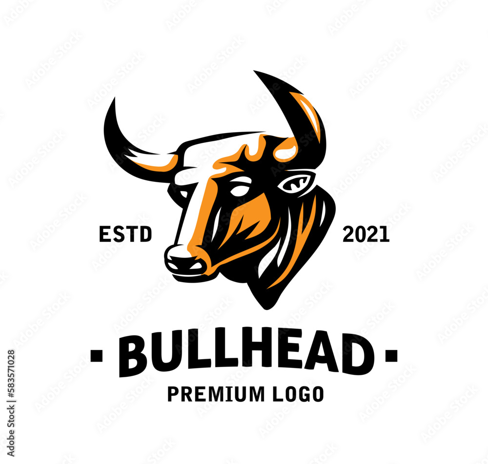 Bull head logo design - editable vector icon with copy space over a white background
