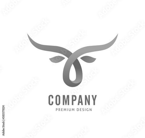 Bull head logo design - gray editable vector icon with copy space over a white background