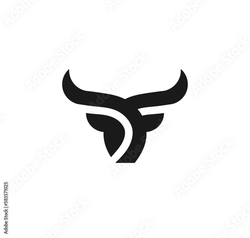 Bull head logo design - black editable vector icon with copy space over a white background