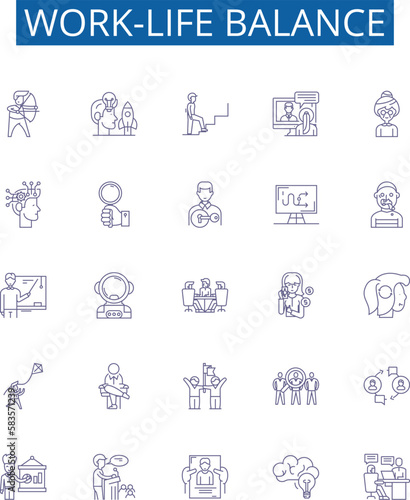 Work-life balance line icons signs set. Design collection of Work life, balance, harmony, integration, equilibrium, blend, blendwork, integration outline concept vector illustrations photo