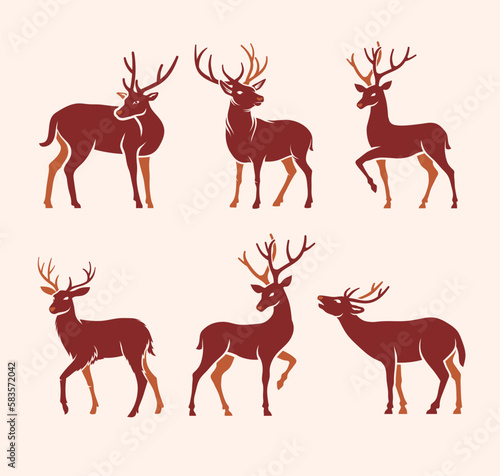 Minimalistic abstract deer design pack isolated on a pink background