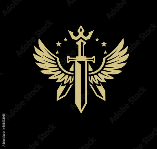 Vector of sword with wings in black background