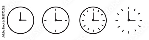 Vector Time and Clock icons set.Clocks icon collection design. Horizontal set of analog clock icon symbol .Circle arrow icon.Vector illustration.