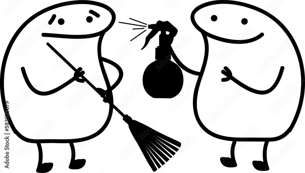 Meme Flork One person sweeping the house and another