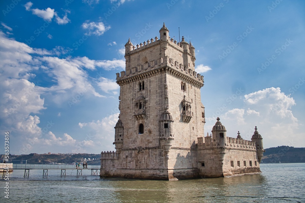 Beautiful view of the Belem Tower, Fortification in Lisbon, Portugal