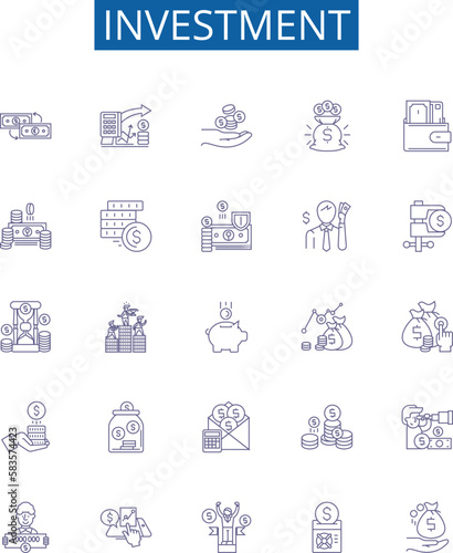 Investment line icons signs set. Design collection of Funding, Saving, Capital, Deposits, Stocks, Equity, Resources, Bonds outline concept vector illustrations