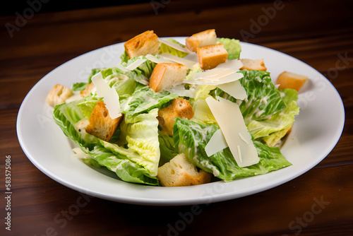 Caesar Salad - Mexico/United States - Romaine lettuce, croutons, Parmesan cheese, Caesar dressing (e.g., olive oil, egg yolks, Worcestershire sauce, garlic, lemon juice) (Generative AI)