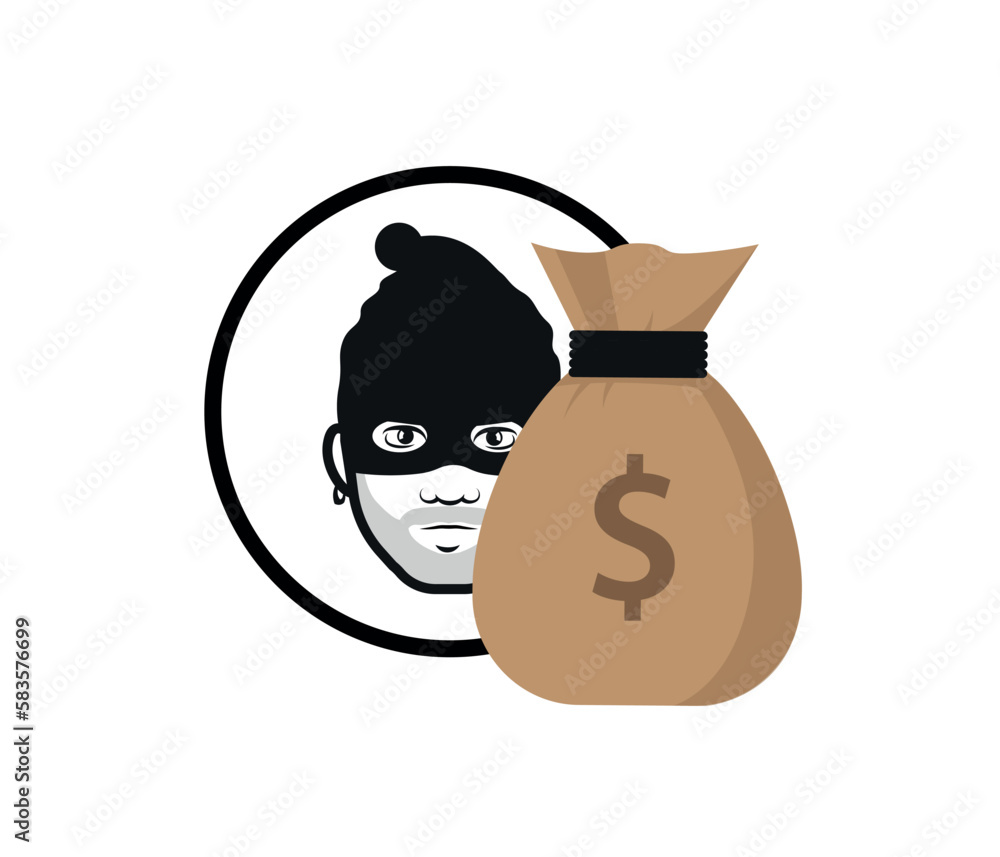Fototapeta premium Thief and Money sack icon illustration. Hacker vector illustrations.