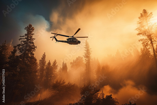 Aircraft puts out a forest fire dumps water on the fire. Generative AI