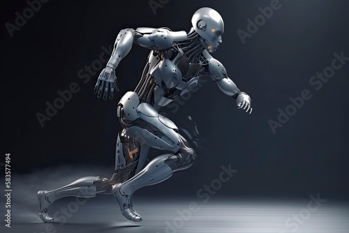 Cyborg running fast  artificial intelligence robot  future technology  humanoid machine