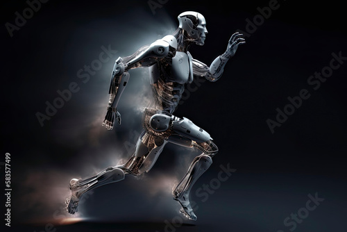 Cyborg running fast, artificial intelligence robot, future technology, humanoid machine © rufous