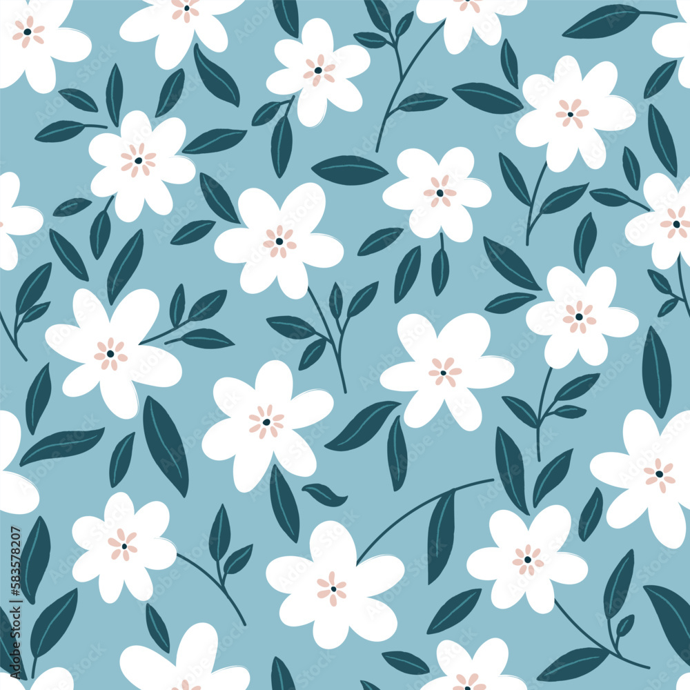 Seamless pattern with hand drawn spring flowers. Seamless pattern with hand drawn spring flowers.