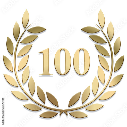 3D Gold PNG laurel wreath number 100