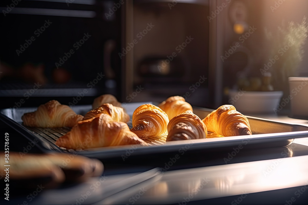 Croissants on a tray fresh from the oven. Ai generative