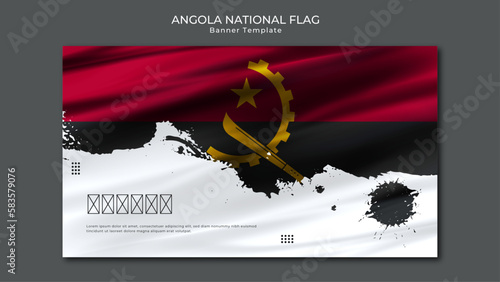 Illustration of waving Angola flag silk grunge background	