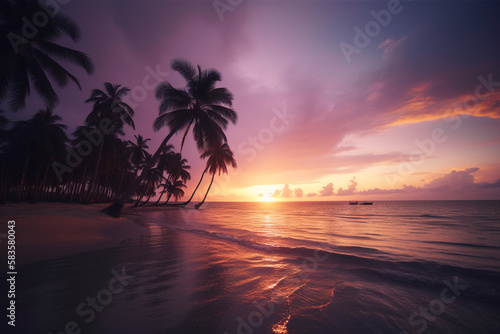 colorful sunset over a tropical beach. Generative AI © xartproduction