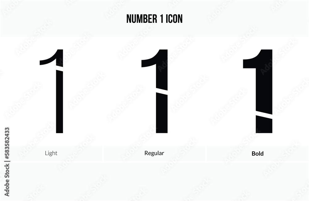 Number 1 icon .Light, Regular And Bold style design isolated on white ...