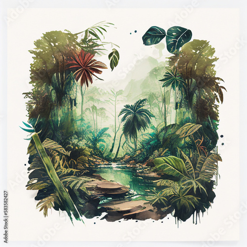 Watercolour painted Djungle Rainforest