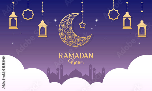 Ramadan Kareem Islamic Festival with Paper Cut Style Background 